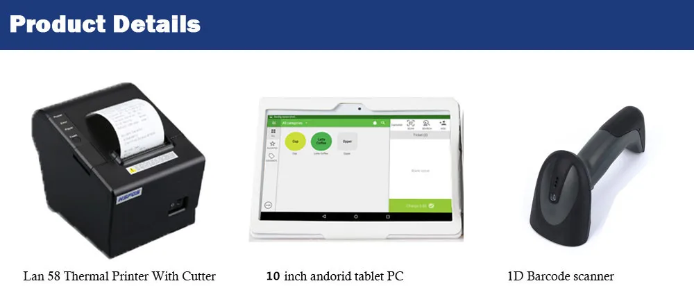 Платежные терминалы для магазина продает с 10 дюймовым android сенсорным экраном ПК 58 мм термопринтер с 1D сканер штрихкодов с Bluetooth