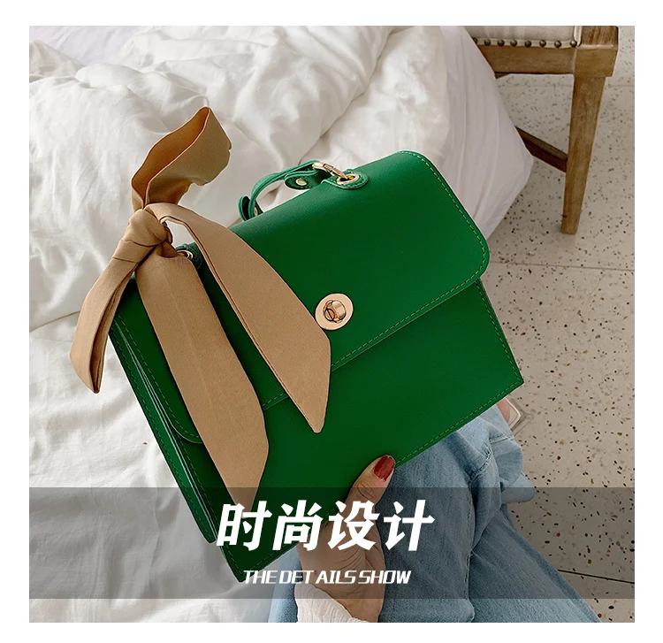 Elegant Female Ribbon Bow Flap Square bag New Quality PU Leather Women's Designer Handbag Travel Shoulder Messenger Bag