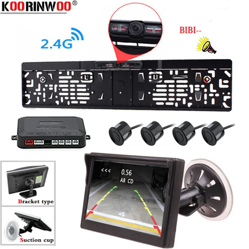 

Koorinwoo Jalousie Car styling European License Plate Frame Rear View Camera HD Car Sucker Monitor Parking Sensors Kit Jalousie