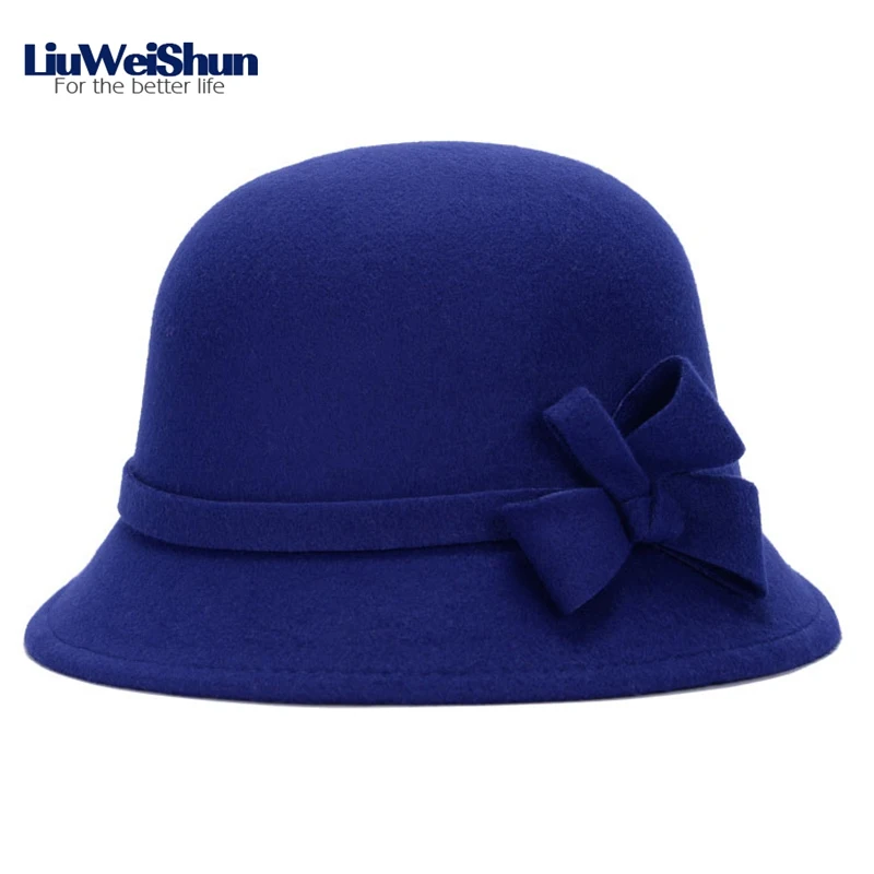 [Liuweishun] Для женщин фетровая шляпа, Цвет церкви hat Обувь для девочек Теплые Шапки флоппи Cloche Дамы ведро hat кепки для женщин - Цвет: BLUE