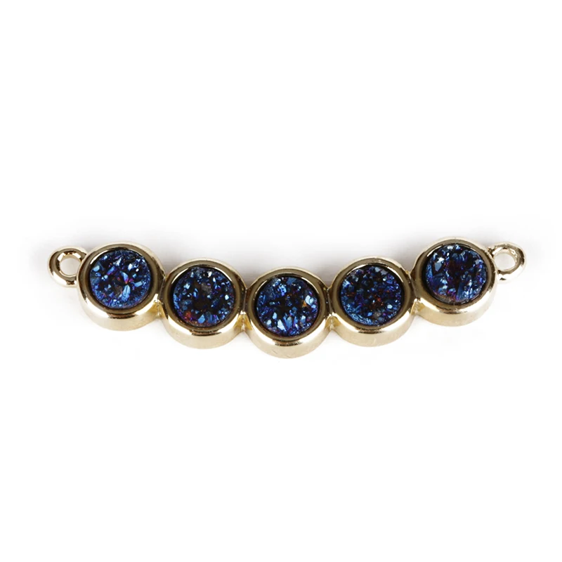

Line Rough Dark Blue Black Druzy Stone With Gold Color Frame 2 Buckles Connector Pendant For DIY Jewelry Making Choker Necklace