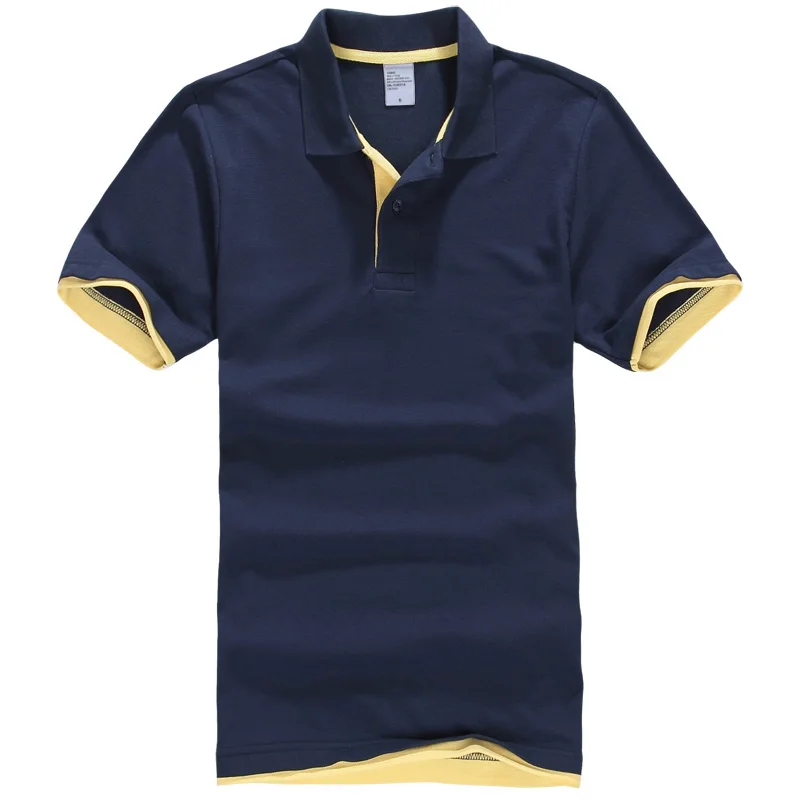 Новая модная мужская рубашка Поло летняя Горячая Повседневная однотонная мужская рубашка поло из хлопка с отложным воротником женские рубашки-поло - Цвет: navy yellow