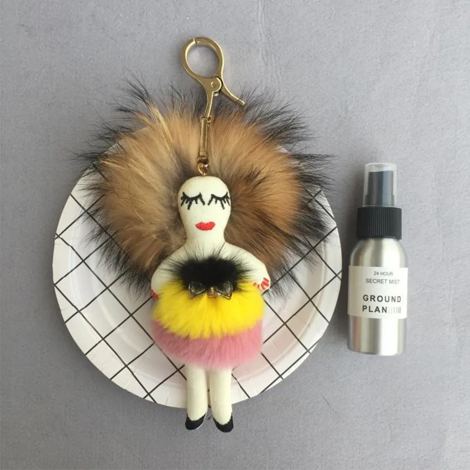 Брелок из натурального меха лисы енота брелок для женщин сумка игрушки кукла пушистый помпон прекрасный брелок с помпоном KC07 - Цвет: color 4