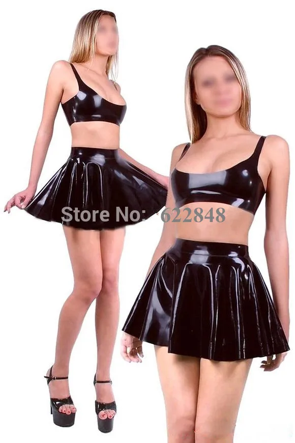 

Handmade latex bra and skirt set fetish clubwear rubber latex clothing set