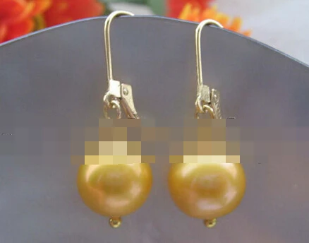 

hot sell new - free shipping 09288 golden round freshwater pearl earring