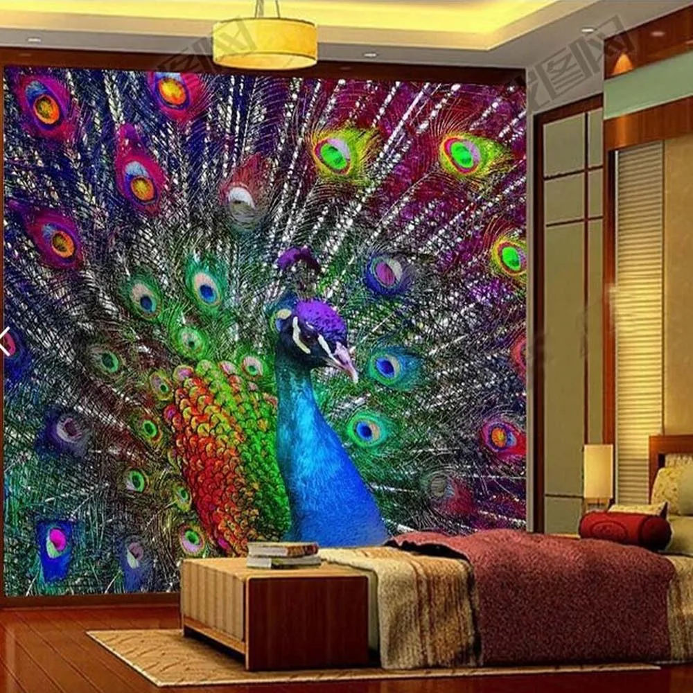 3D Colorful Peacock Open Screen Photo Wallpaper Murals for