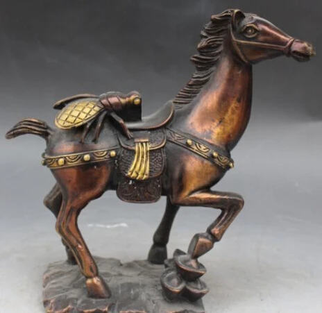 

JP S0036 10" Chinese Bronze Gilt Animal Successful Running Horse Foo Happyness Sculpture