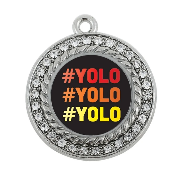 

YOU ONLY LIVE ONCE CIRCLE CHARM ANTIQUE SILVER PLATED CRYSTAL JEWELRY