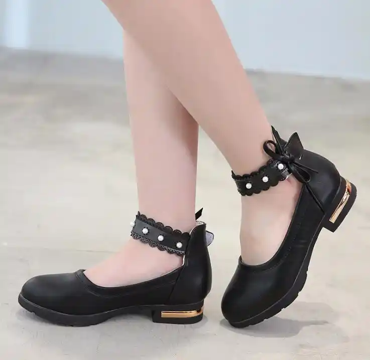 Small high heels Girls leather shoes 