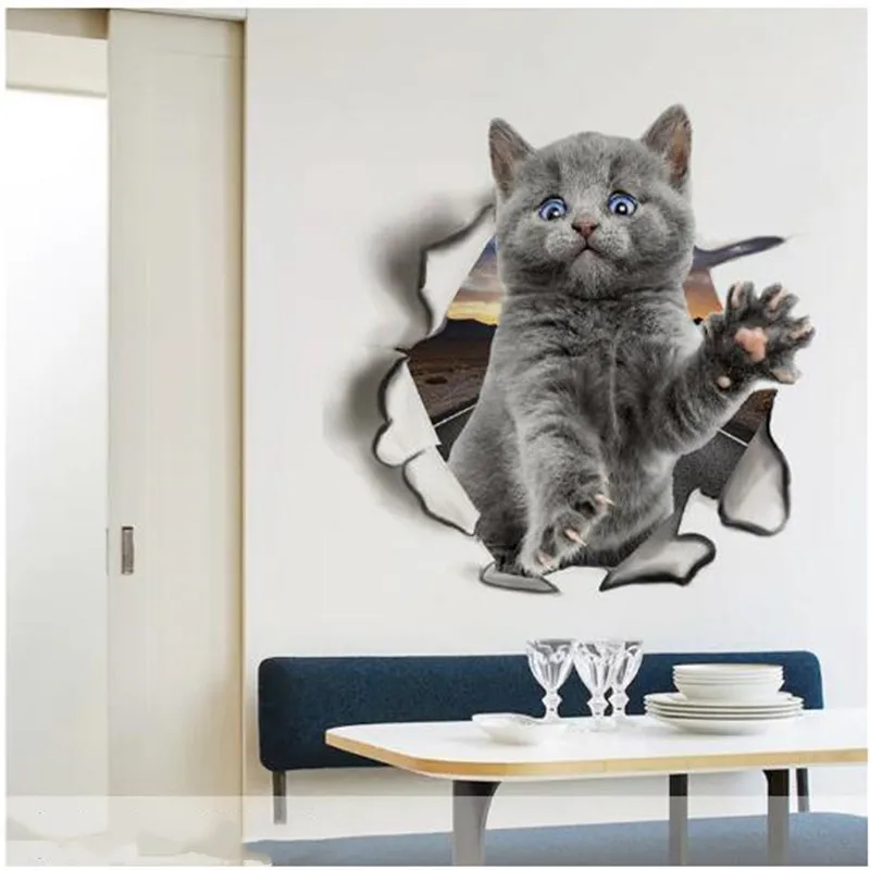1 шт. милый 3D котенок Туалет Наклейка кошка на стену кухня холодильник наклейка s для гостиной спальни домашний декор Прямая