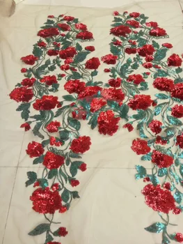 

Hot Selling Red Green French Tulle Mesh Lace Fabric High quality Applique with 3D Flowers Sequins Embroidery African Lace Fabric
