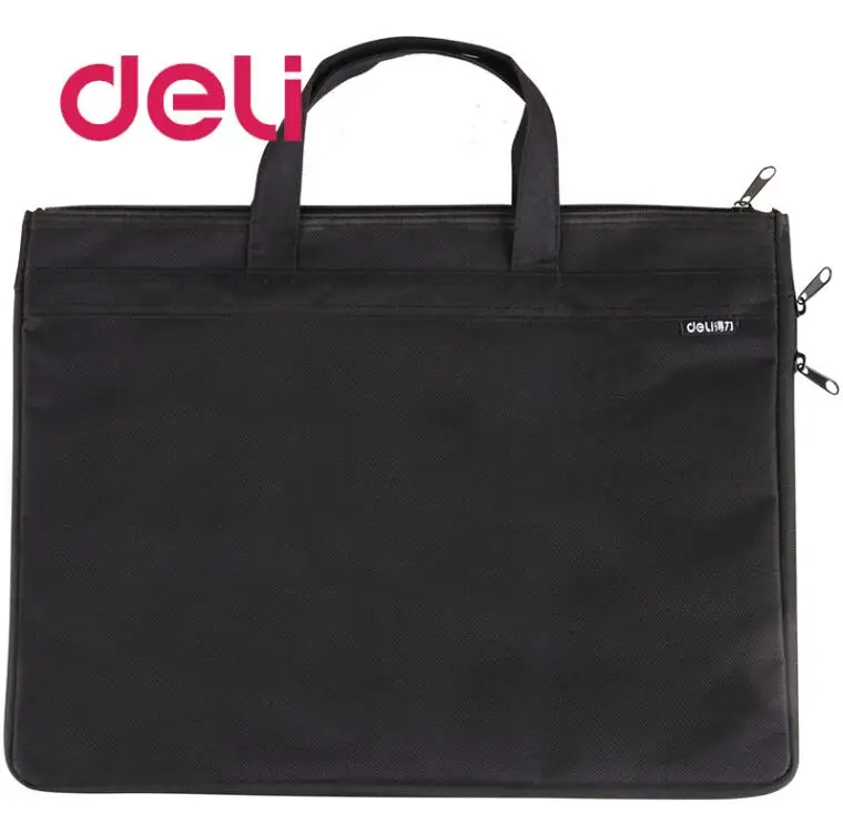 5500-1 BLACK Deli, 1 шт., большая емкость, двухслойный держатель для документов, на молнии, сумка для файлов, с ручкой, водонепроницаемая, холщовая бумага, для ноутбука, деловая сумка - Цвет: 5500-1 BLACK