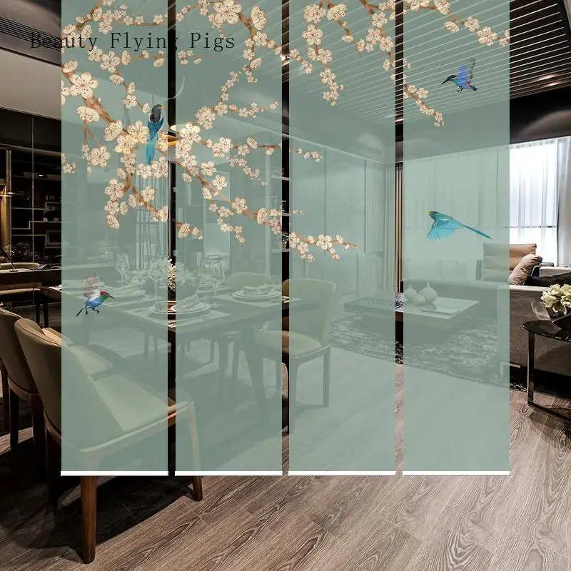 

Customized Chinese beautiful flower and bird screen partition Chinese painting wind balcony living room waterproof roller blind