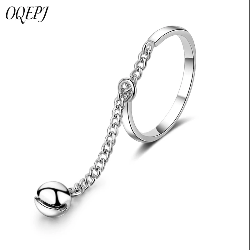 

OQEPJ New Fashion Extended Chain Bell Adjustable Rings 925 Sterling Silver Personalized Opening Rings Cute Simple Women Jewelry