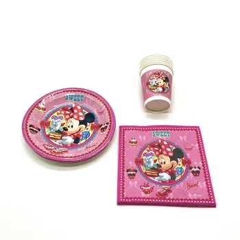 

34pcs/lot Disney Minnie Mouse Theme Design Girls Birthday Party Paper 12Cup 12Plate 12Napkin Gender Reveal Minnie Table Tissue
