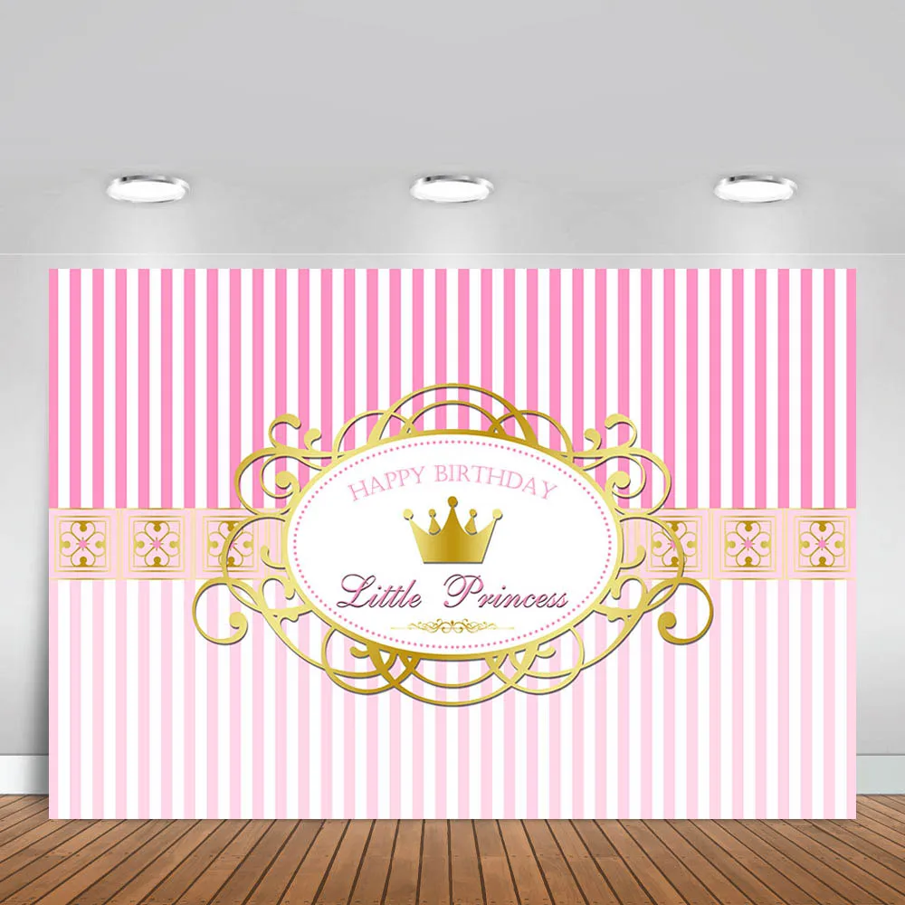 Виниловые фоны для фотосъемки детский душ Розовый Полосатый королевский принцесса Корона День рождения детский фон для фотостудии