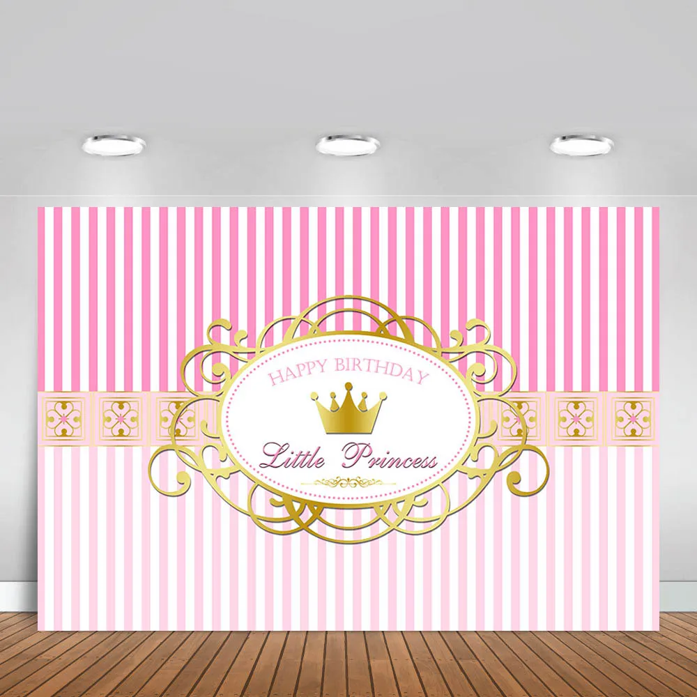 

Vinyl Photography Backgrounds Baby Shower Pink Striped Royal Princess Crown Birthday Party Children Backdrop Photo Studio