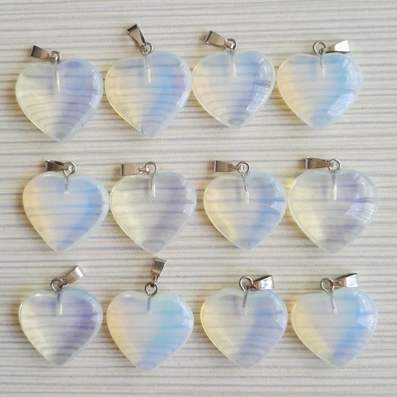 

Wholesale 12pcs/lot 20mm natural love heart stone pendants charms opal stone beads for jewelry making Free shipping
