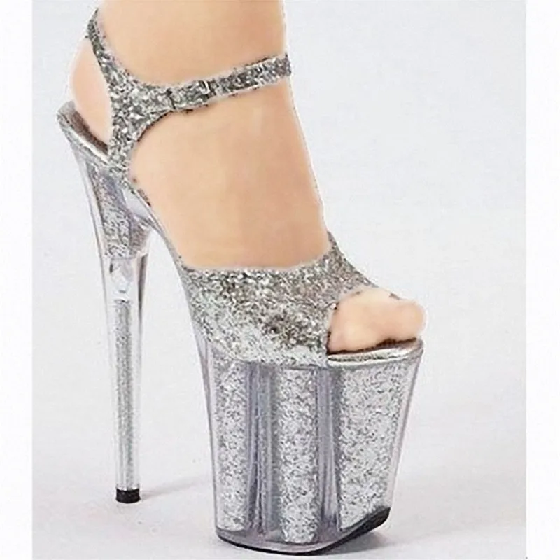 Silver sequins Crystal Formal Dress Sexy Shoes 20cm Ultra High Heel Shoes 8 Inch High-Heeled Dance Shoes