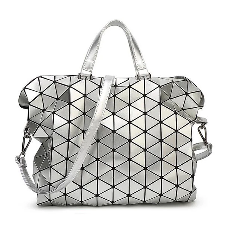 

2018 Fashion Woman White Bag Shoulder Diamond handbag Laser Geometry Package Luminous Sequins Mirror Plain Folding Tote New