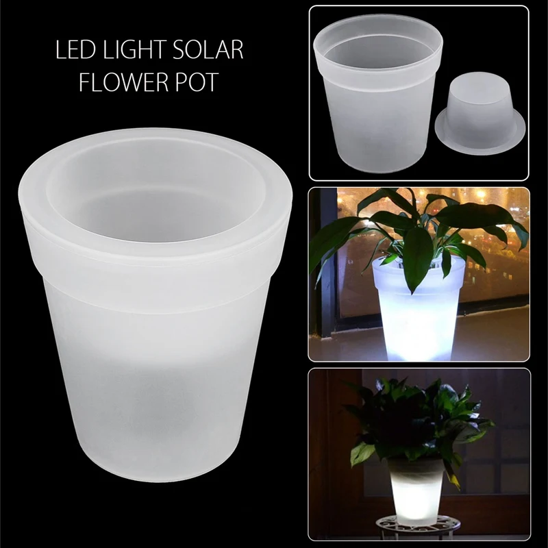 

Smuxi LED Soalr Light Illuminated Solar Power Lighting Flower Pot Plastic Planter White Home Garden Decorative