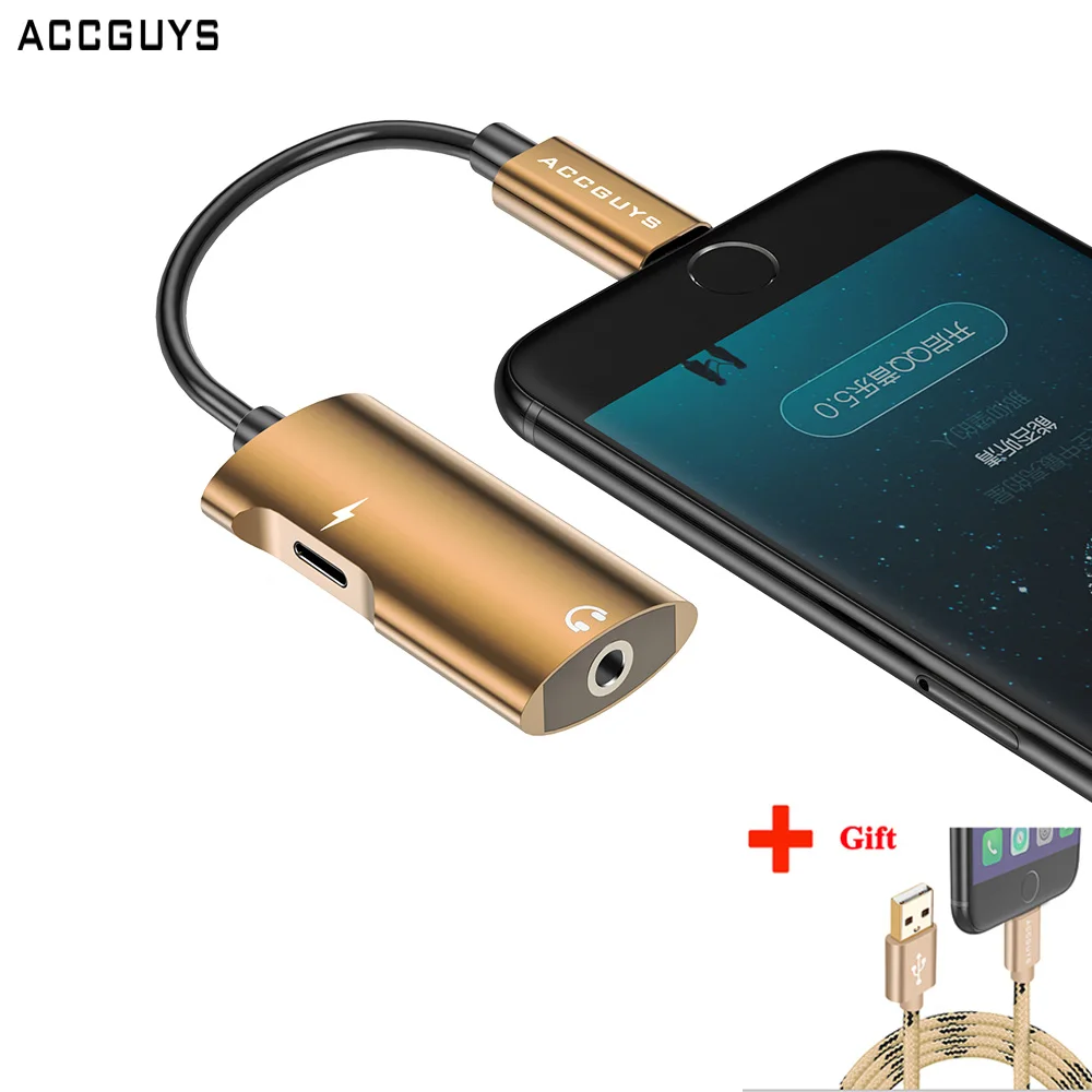 

ACCGUYS Audio Charging Adapter For iPhone 6 7 8 plus X Earphone Splitter Lighting to 3.5mm 2 in 1 Phone Aux Cable w Charge Cable