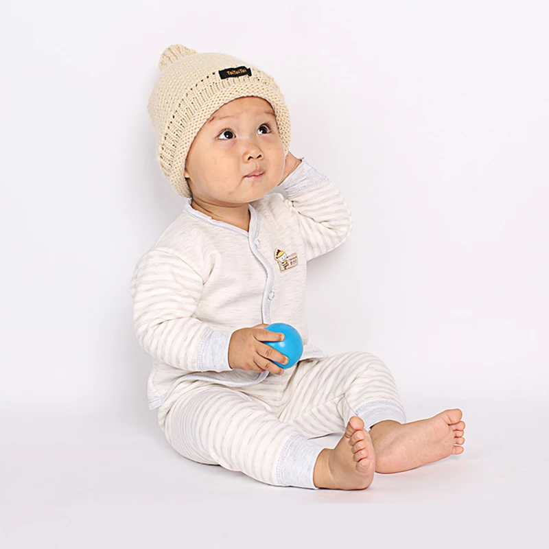 

2PCS Winter Baby Set Long Sleeve Newborn Suits Warm Girls Boys Clothing Striped Top+Pants Suit Single Breasted Infant Underwear