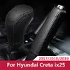 2x Cow Leather Gear Shift Knob Cover Case Hand Brake Cover Grips for Hyundai Creta ix25 2017 2018 2019 MT AT Decorative Styling 1