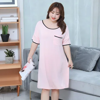 

Summer Sexy O-Neck Night Dress Modal Sleepwear Lady Solid Nightgown Backless Sleep Shirt Short Sleeve Negligee Oversize XXXL