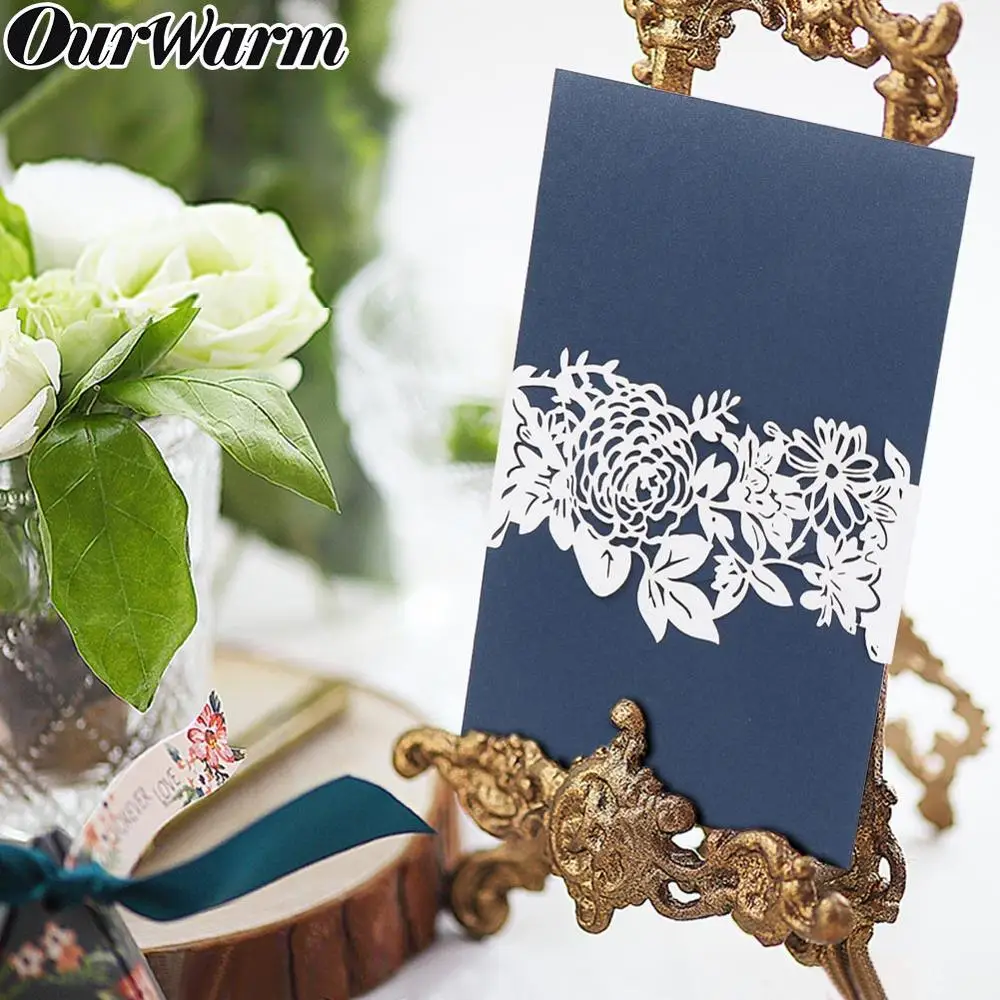 

OurWarm 10sets Wedding Invitations Laser Cut Openwork Flower Invitation Cards with Envelope Birthday Party Supplies