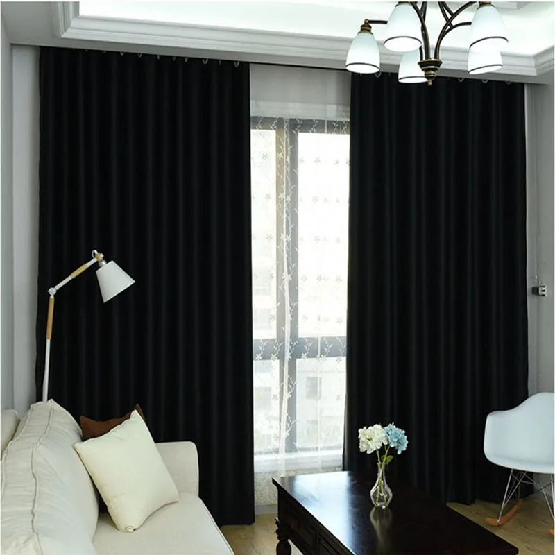 

Modern High Shading Video Inside Black Solid Blackout Curtains for Bedroom Hotel Window Treatment Blinds Drapes Tulle wp092#2
