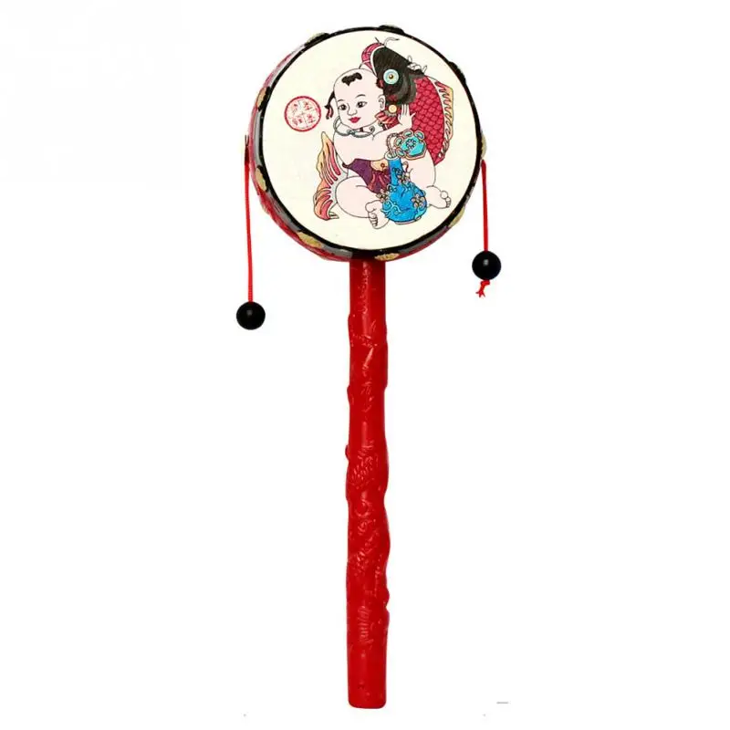 Baby Kids Cartoon Plastic Chinese Traditional Rattle Drum Spin fun toys Hand Bell Music Toys