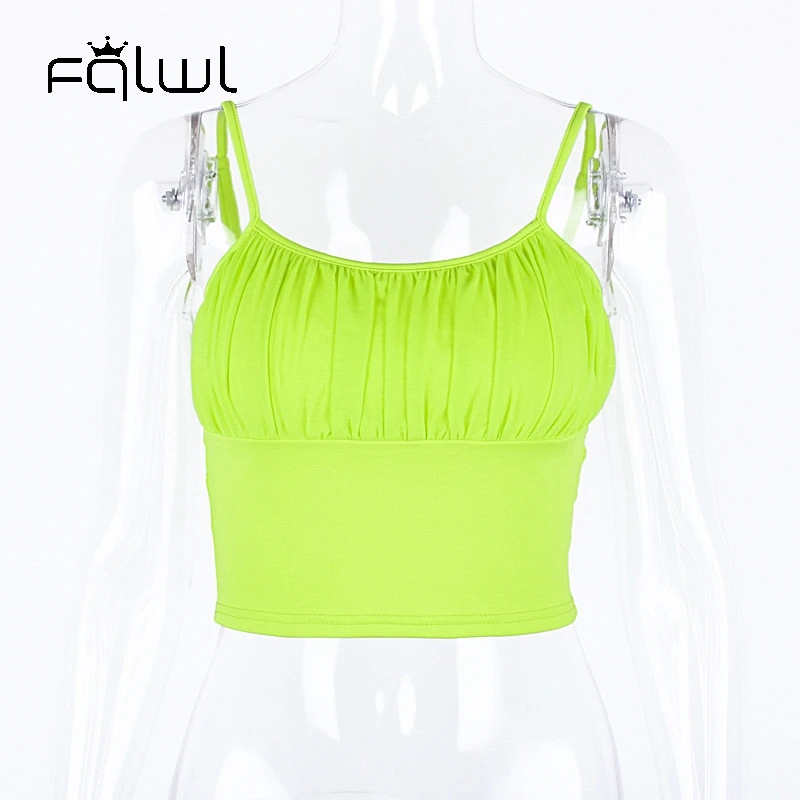 FQLWL спагетти бретели для нижнего белья летние короткий топ сексуальный Cami однотонные черные без рукавов с открытой спиной укороченная