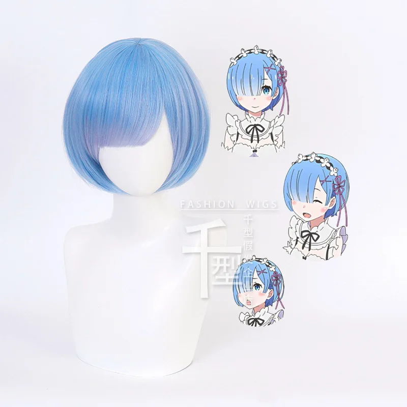 

Re:Life in a different world from zero Rem Blue Short Anime Cosplay Wig Synthetic Hair Halloween Costume Party Play Wigs Perucas