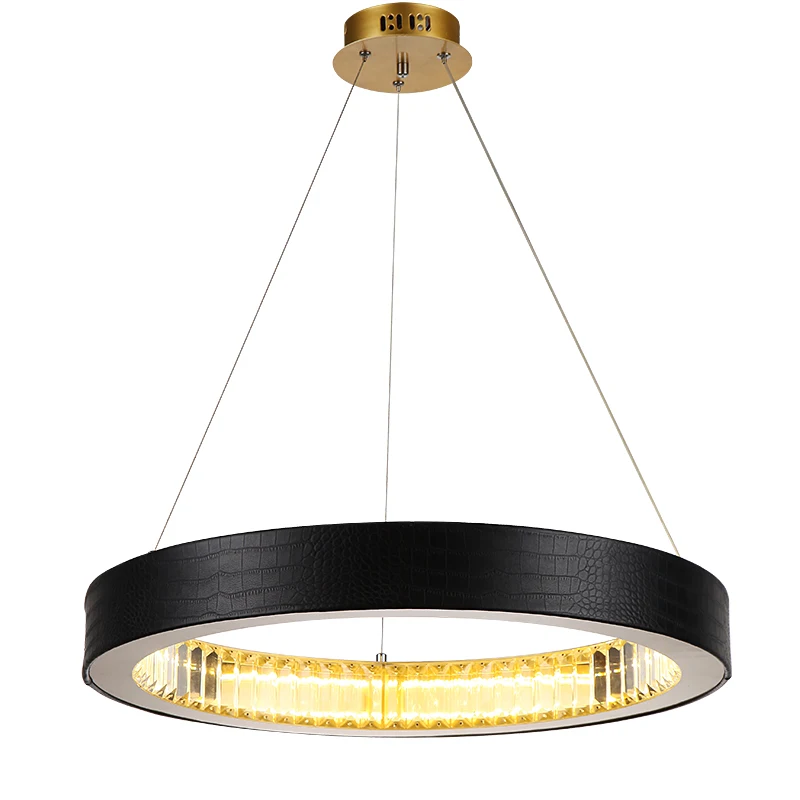 

modern D60/80/100cm 85W LED round black gray pink lether with crystal pendant light lamp Luxury LED round crystal pendant light
