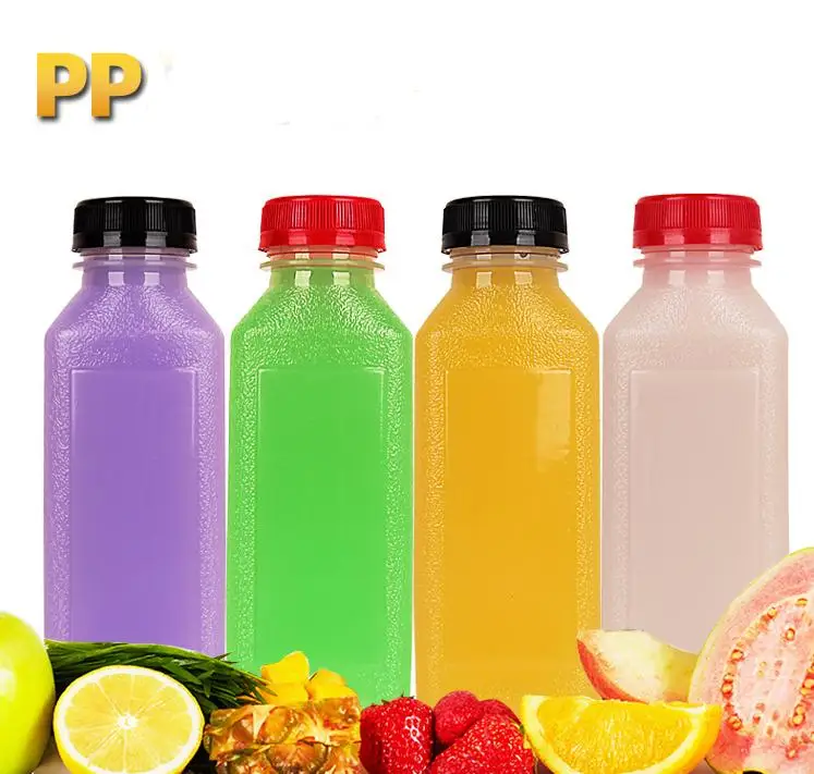 

Scrub Bottle Empty Clear Plastic Juice Bottles Milk Bottles wirh multicolor lid option Great for Storing Homemade Juices SN1081