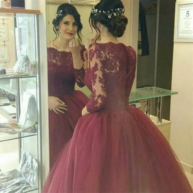 Burgundy Wedding Dresses Arabic Style Ball Gown Burgundy Wedding Dresses Arabic Style Ball Gown Princess Long Sleeve Lace Bridal Gowns