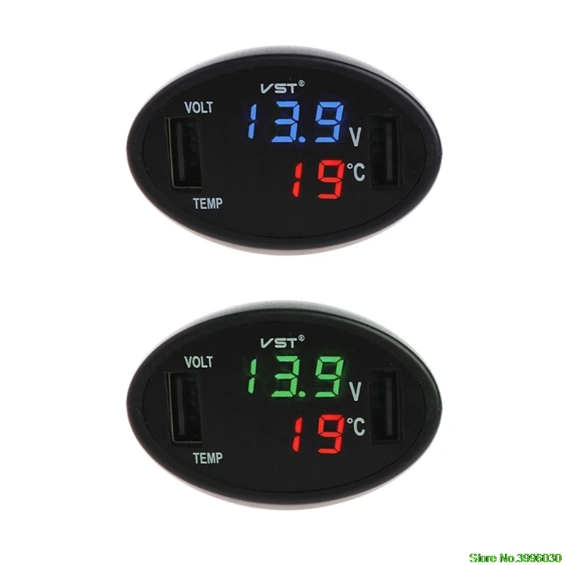 

Car Digital LED Thermometer Voltmeter Auto USB Charger Battery Monitor Temperature Gauge