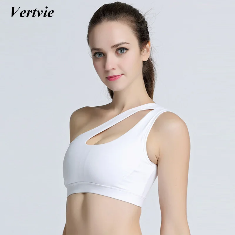 Vertvie Women Sexy One Shoulder Solid Sport Bras