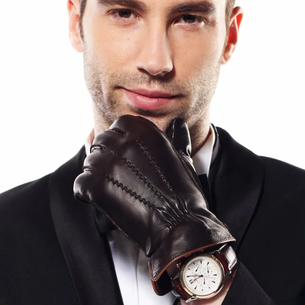 US $32.99 2020 New Mens Leather Gloves Male Spring Autumn Thin Plush Lined Men Driving Lambskin Leather Gloves Em009wqf1