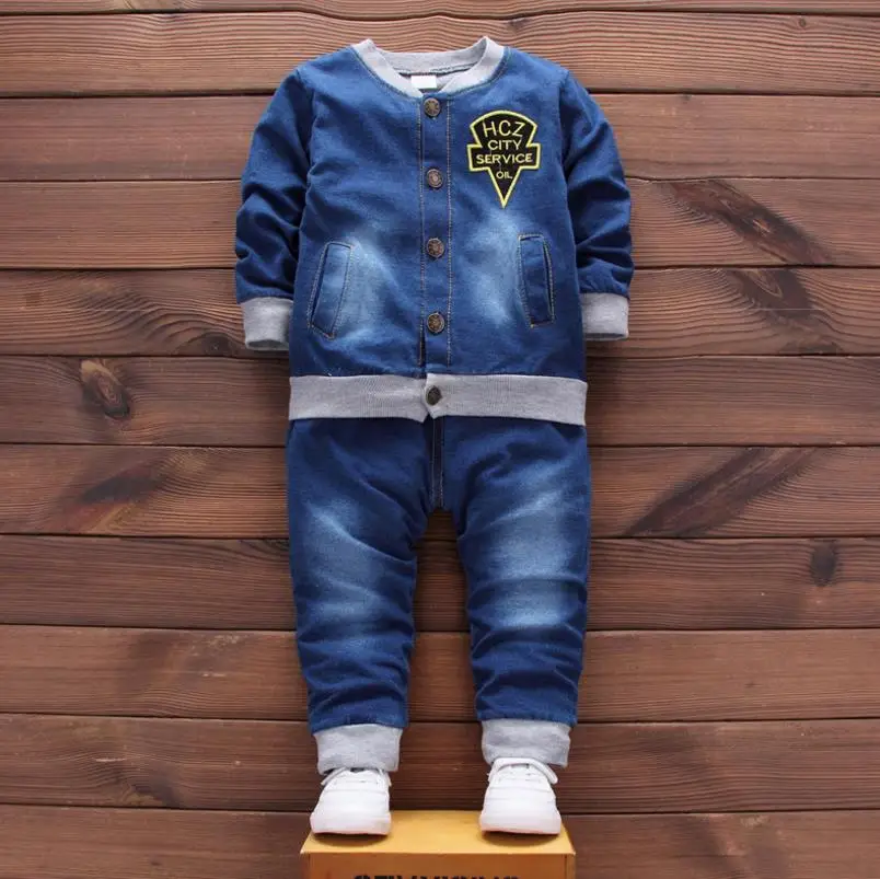 Спортивный костюм для малышей, комплект детской одежды, хлопковая одежда для мальчиков, джинсовые пальто, футболка и штаны, спортивный костюм со звездами из 2 предметов - Цвет: Синий
