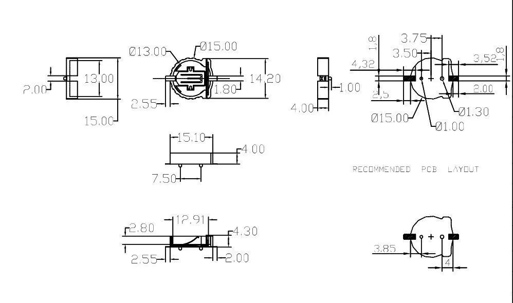 Hikochi BS1220-20 PPS CR1216/CR1220/CR1225 SMD гнездо для батареек-таблеток BC501SM