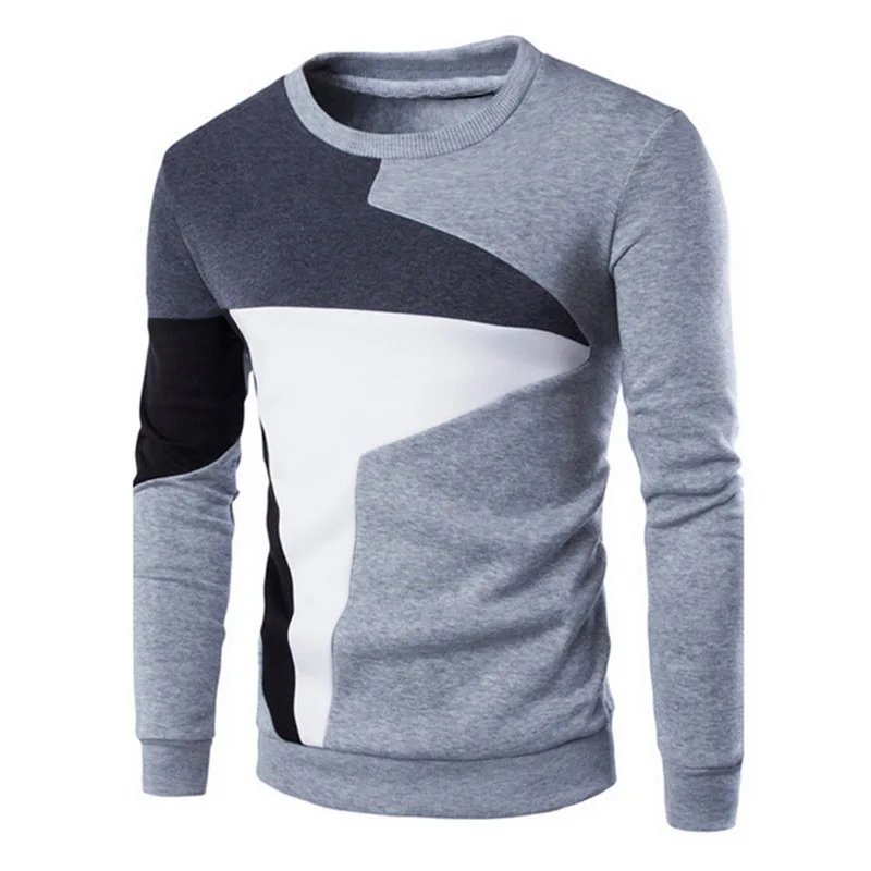 Модный пуловер для мужчин с длинным рукавом, приталенный пуловер для мужчин на осень и весну, Повседневный пуловер в стиле пэчворк с круглым вырезом - Цвет: Gray