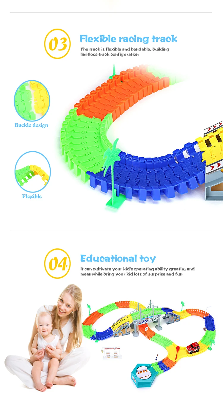 Estrada de Ferro Ferroviário Carro Mágico Mini Flexível Luminosa Brilhante Faça Você Mesmo Multi-montado Plástico Crianças Brinquedos Hobby Luz 4 Luz ferroviário carro mágico mini estrada de