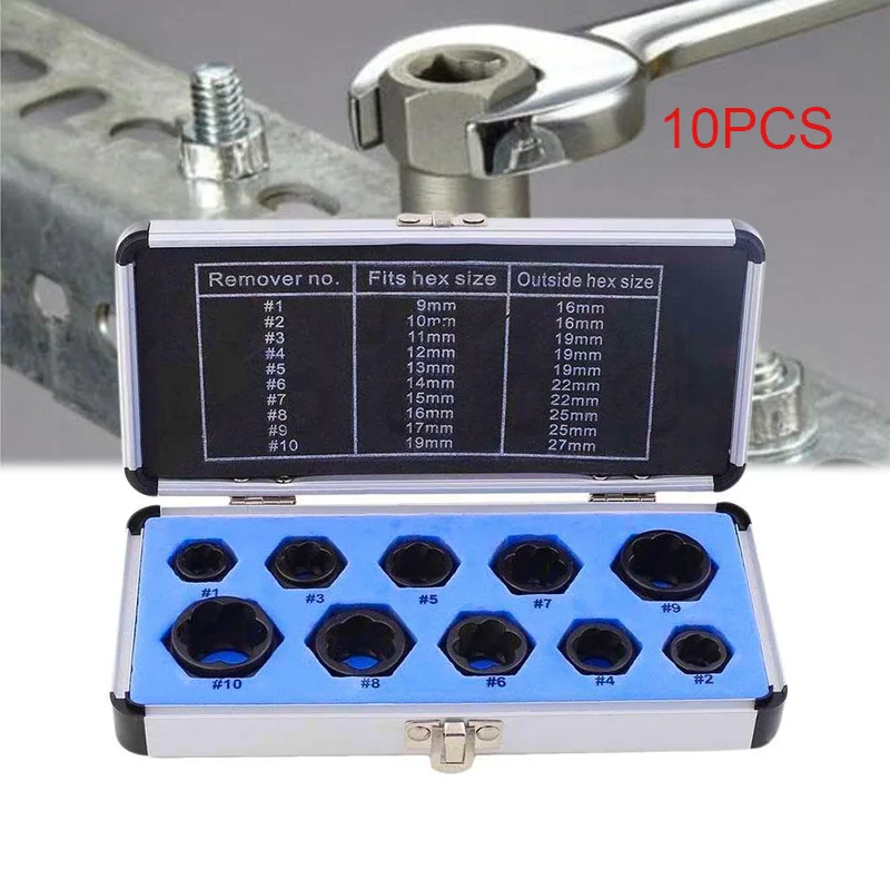 

10pcs Cased Damaged Bolt Nut Screw Remover Extractor Removal Set Nut Removal Socket Tool DAG-ship