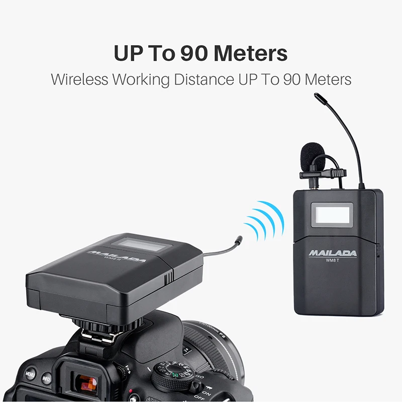 2019 Mailada WM8 لاسلكية UHF DSLR كاميرا ميكروفون نظام على كاميرا Lavalier طية صدر السترة الميكروفون استقبال الارسال