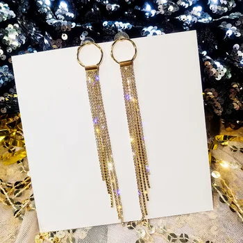 

LUBOV Luxury Gold Silver Color Metal Long Chain Tassel Drop Earrings Punk Style Women Dangle Earrings Party Jewelry 2019 New