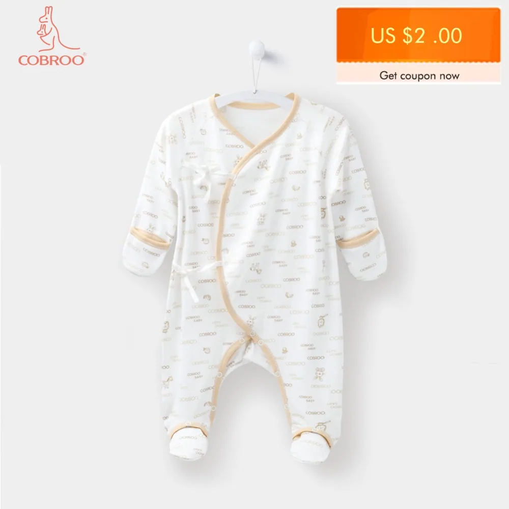 COBROO Newborn Baby Cotton Footies Pajamas with Mittens Animal Pattern