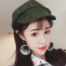 Британский Vinatge Берет Шерстяная восьмиугольная шапка Женская Студенческая осенне-зимняя теплая клетчатая кепка Повседневная шапка