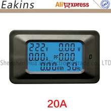 6 в 1 Многофункциональный цифровой Подсветка Мощность Амперметр Вольтметр контролировать ток Напряжение кВтч Гц PF кВт 20A 110 V-250 V